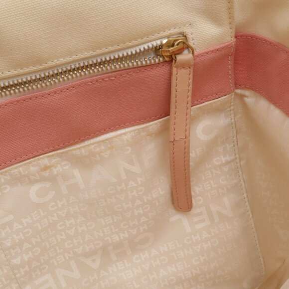 Authentic CHANEL CC Marshmallow Canvas Hand Bag Top Handle Tote Pink White - Picture 7 of 8